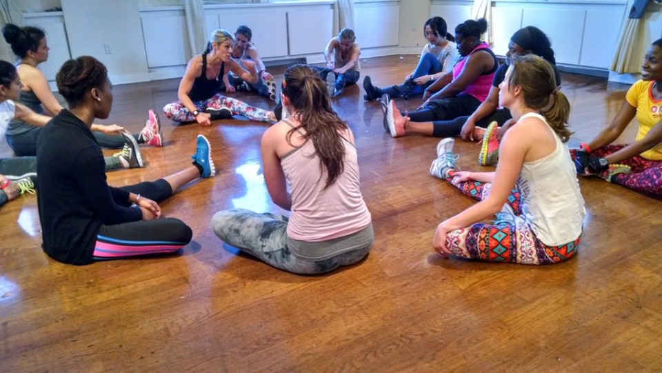 fearless fest group stretch with Dr. Laura Miranda