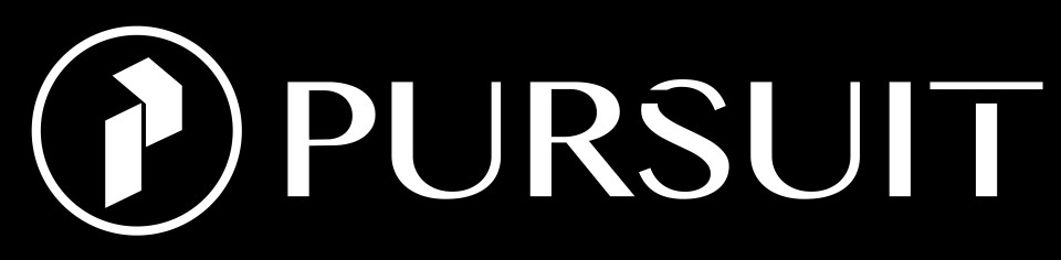 Pursuit Logo - White, Black BG 5.3 SMALL